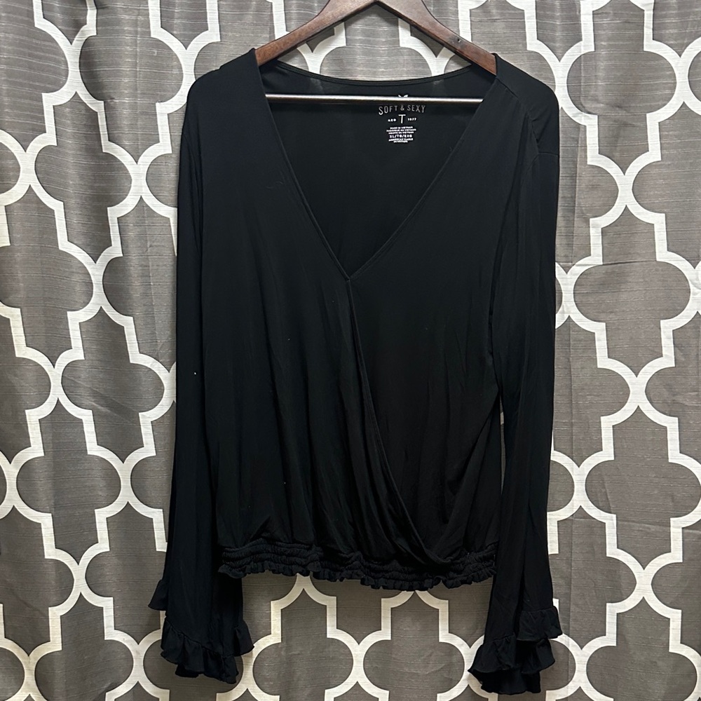 American Eagle Outfitters Black Wrap Blouse